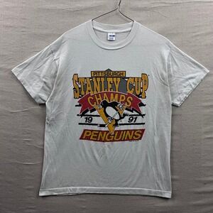 Vintage 1991 Pittsburgh Penguins Stanley Cup Champions Shirt Trench XL Gray NHL